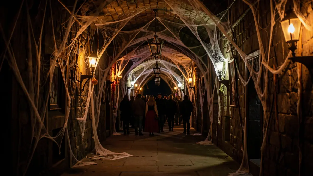 Imatge genèrica d'un túnel del terror amb decoració de Halloween.