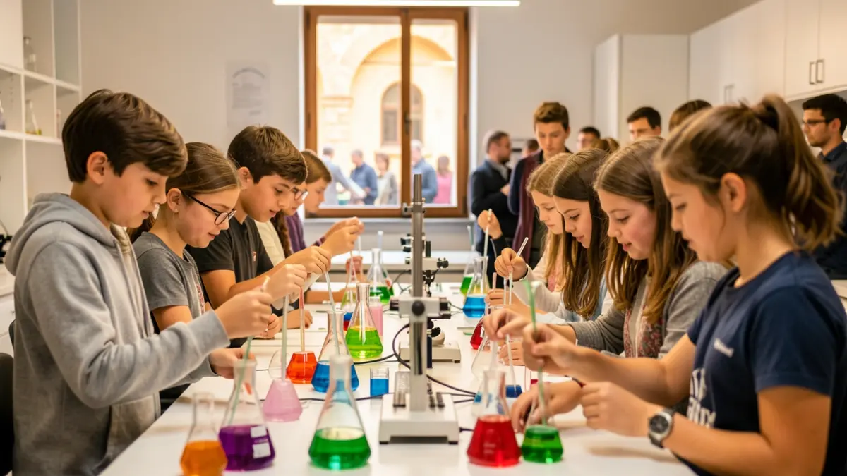 Estudiants participant en un experiment científic en un laboratori.