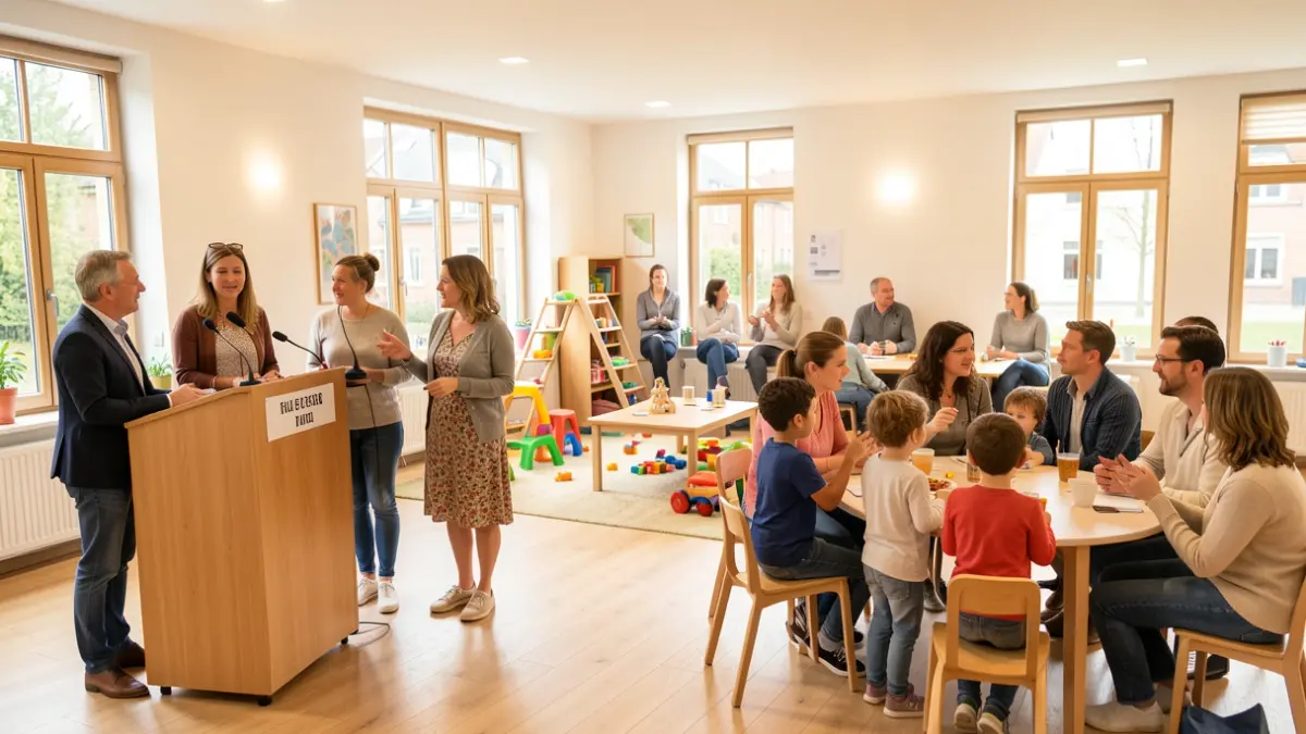 Imagen genérica de padres e hijos participando en un taller comunitario.