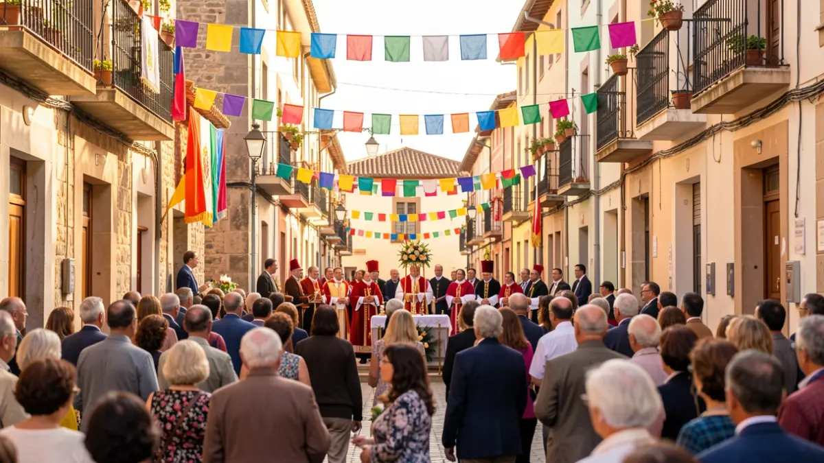 Imagen genérica de una fiesta mayor en Cataluña con decoraciones y gente participando.