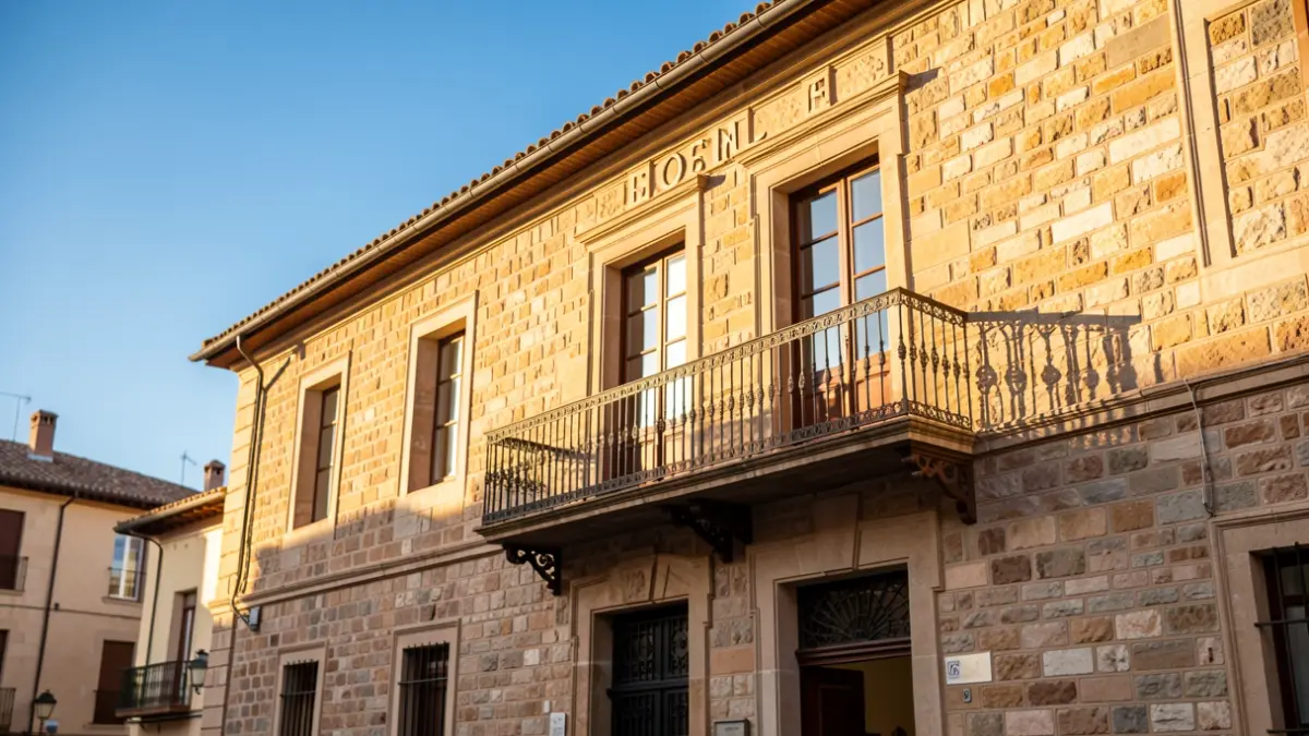 Facade of a town hall in Catalunya with a balcony and afternoon light.