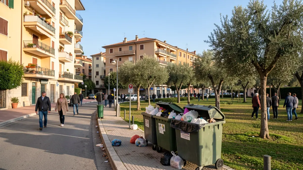 Contenidors de residus al carrer davant d'un parc a Vic.