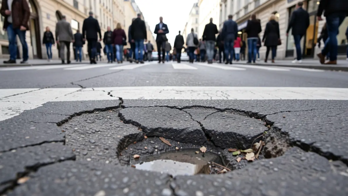 Imatge genèrica de l'estat deteriorat d'un paviment urbà amb esquerdes.