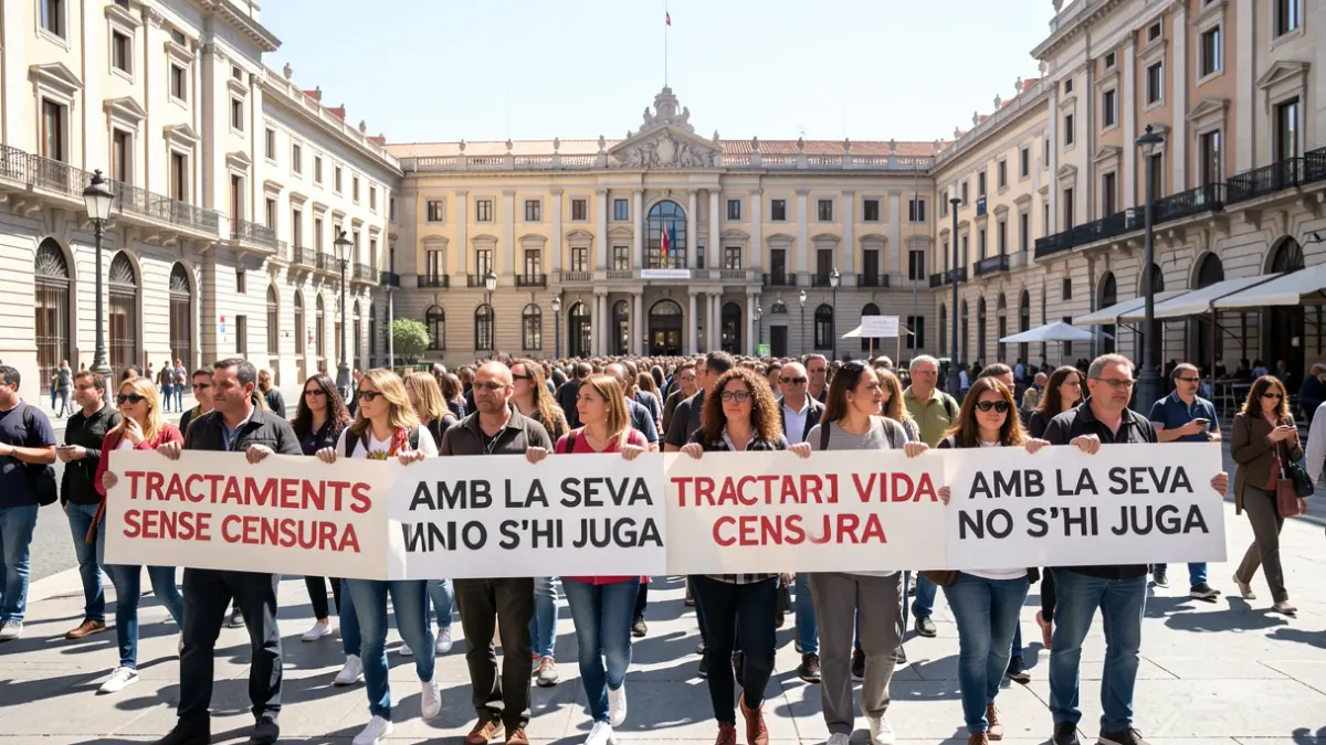 Manifestación de veterinarios y ciudadanos en Barcelona frente al Palau de la Generalitat.