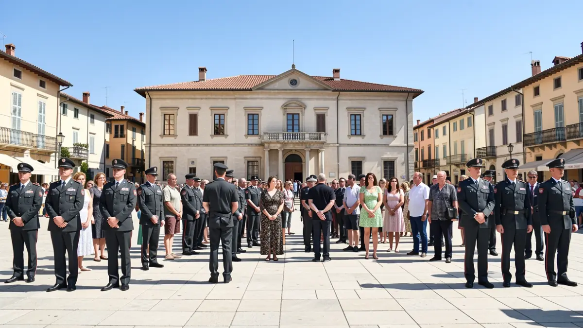 Generic image of police officers in front of a town hall.