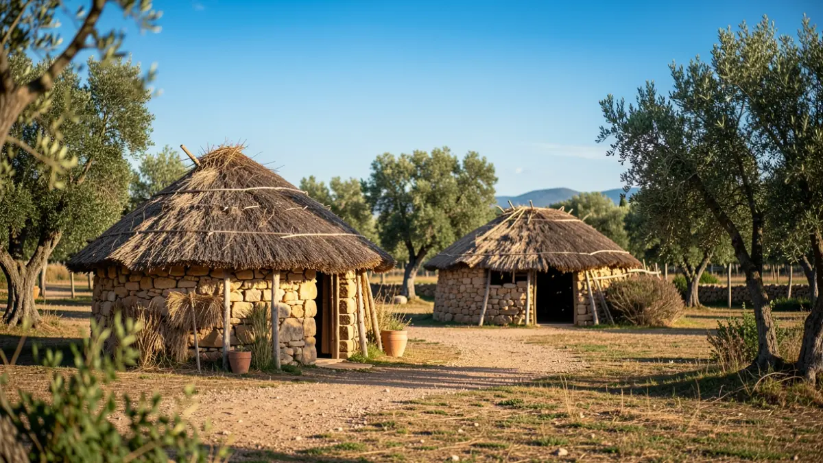 Reconstrucció de cabanes neolítiques al Parc Neolític de la Draga, Banyoles.