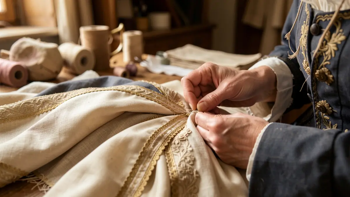 Mujeres cosiendo trajes de época para la Fiesta del Rey Jaime I en Salou.