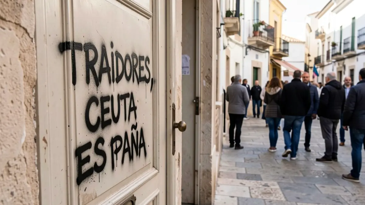 Una porta d'oficina de partit polític vandalitzada amb pintades.