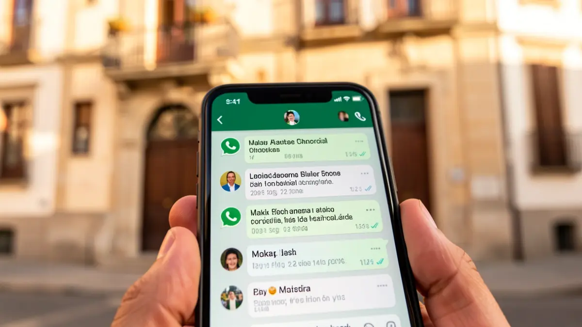 Pantalla de móvil con información municipal por WhatsApp.