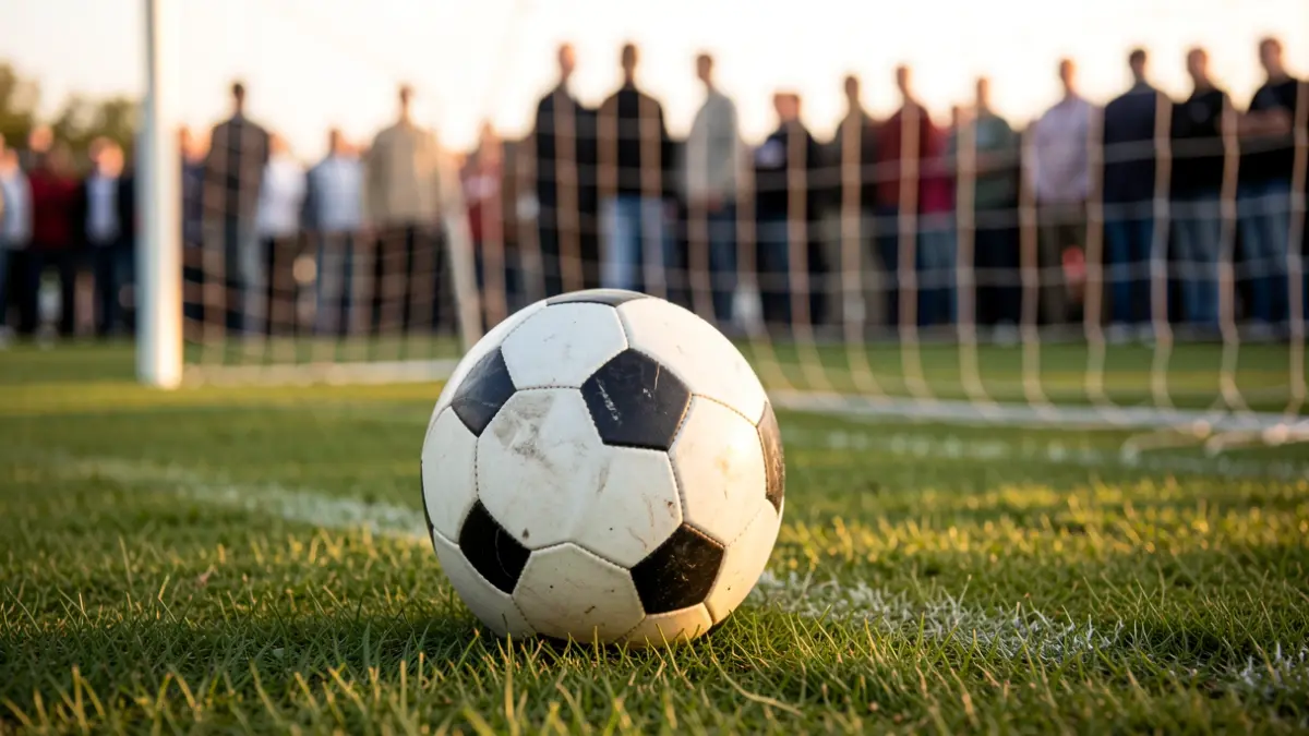 Imatge genèrica d'una pilota de futbol sobre gespa verda, amb la xarxa de la porteria desenfocada al fons.