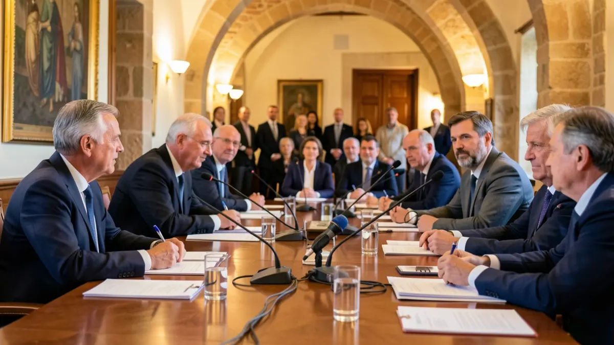 Imagen genérica de una reunión oficial entre representantes gubernamentales y locales en una sala de reuniones en Catalunya.