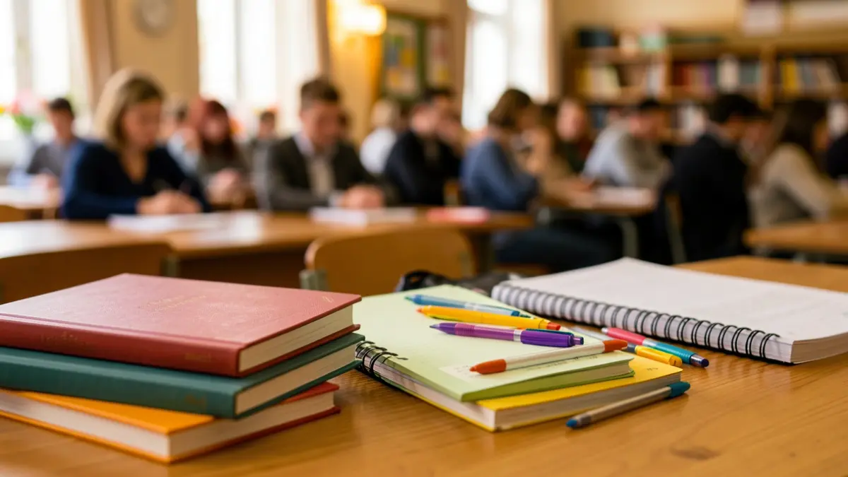 Generic image of school supplies on a desk.