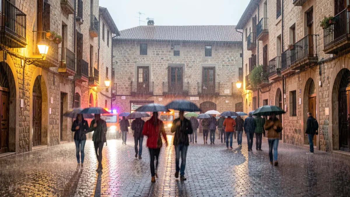 Imagen genérica de lluvia intensa en una plaza de Catalunya.