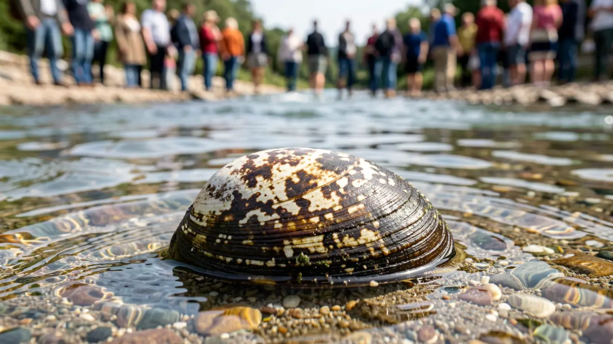 Imatge genèrica d'una closca de musclo d'aigua dolça sobre sediments nets del riu.