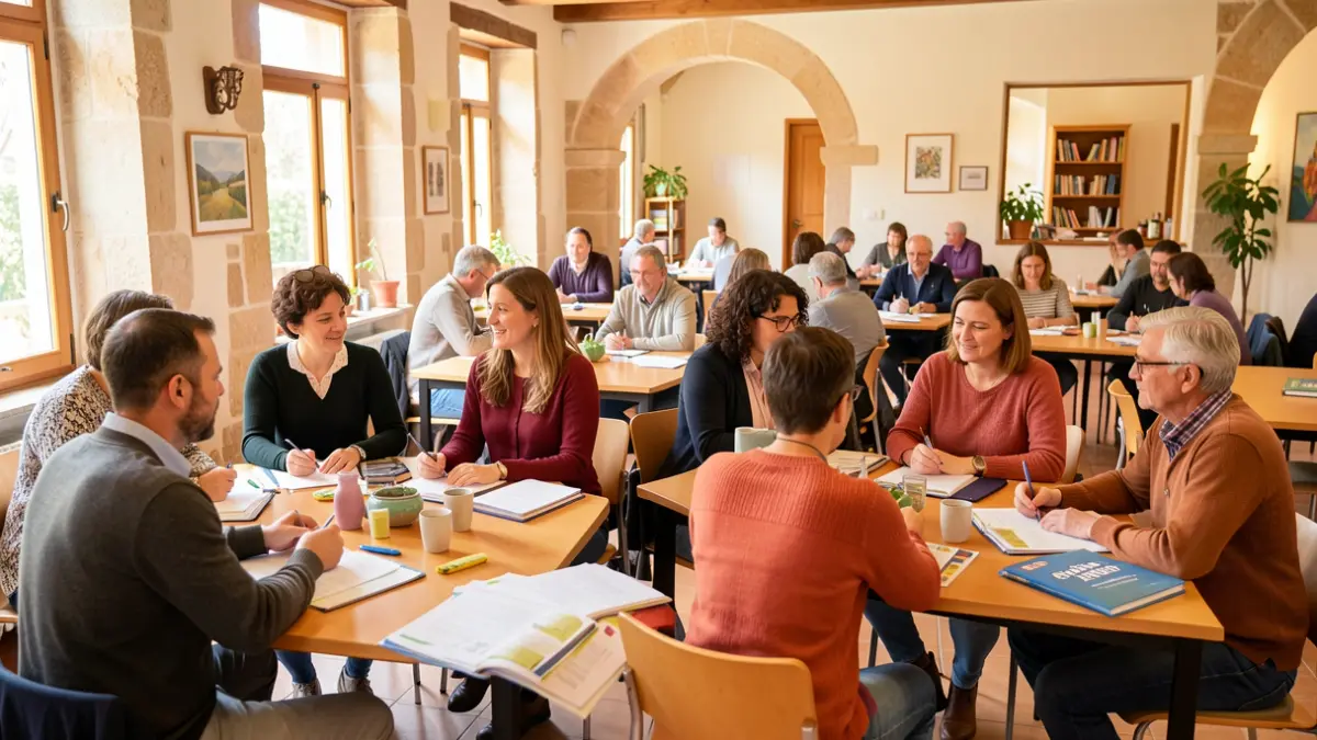 Personas aprendiendo catalán en un curso de acogida.