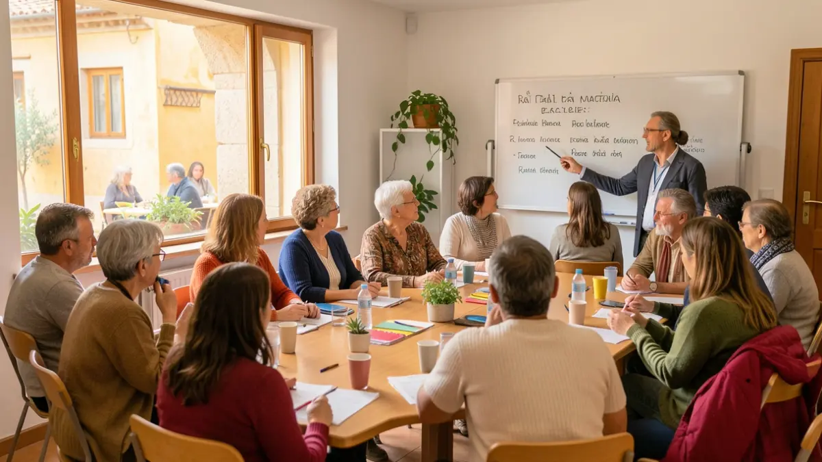 Personas participando en un taller para fomentar el uso del catalán en Arbúcies.
