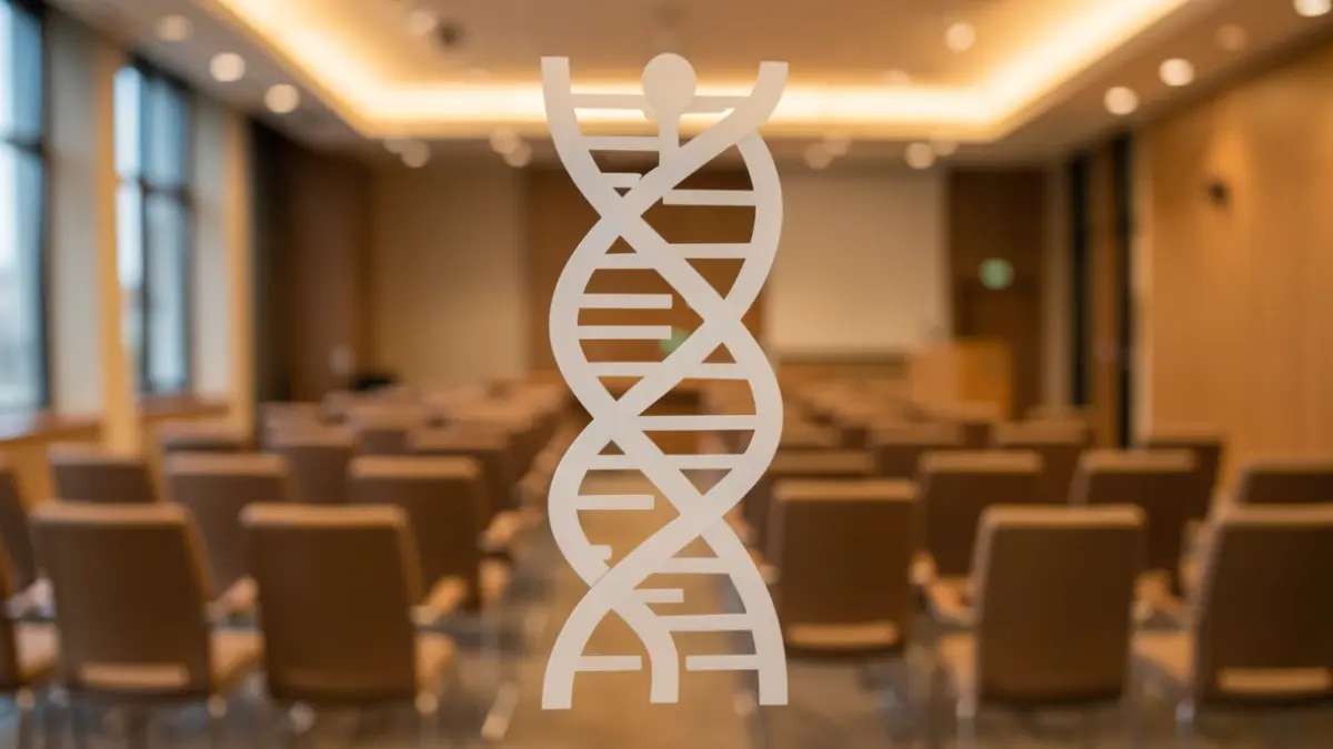Generic image of a medical research symbol in a conference setting.
