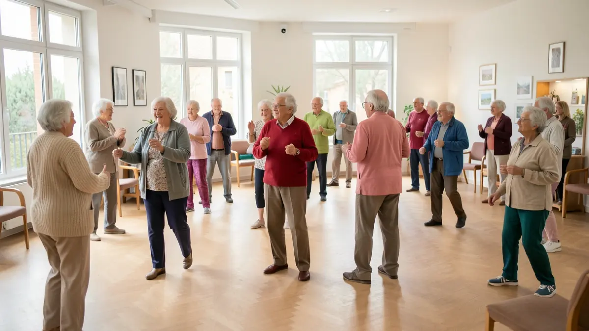 Gent gran participant en una classe d'exercici adaptat en un centre cívic.