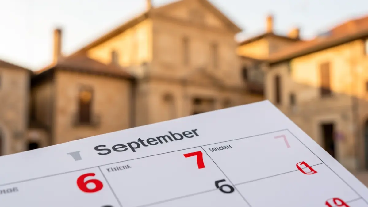 Imatge genèrica d'un calendari amb dates destacades i la façana d'un ajuntament al fons.