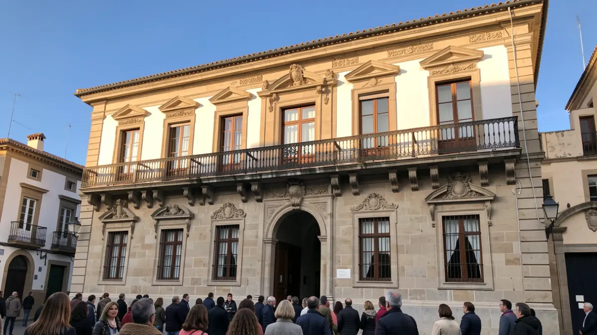 Facade of the Artés Town Hall with balconies and stone details in the afternoon sun.