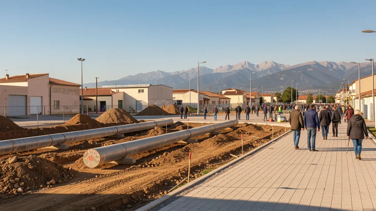 Imagen genérica de obras de mejora de la movilidad en un polígono industrial mediterráneo.