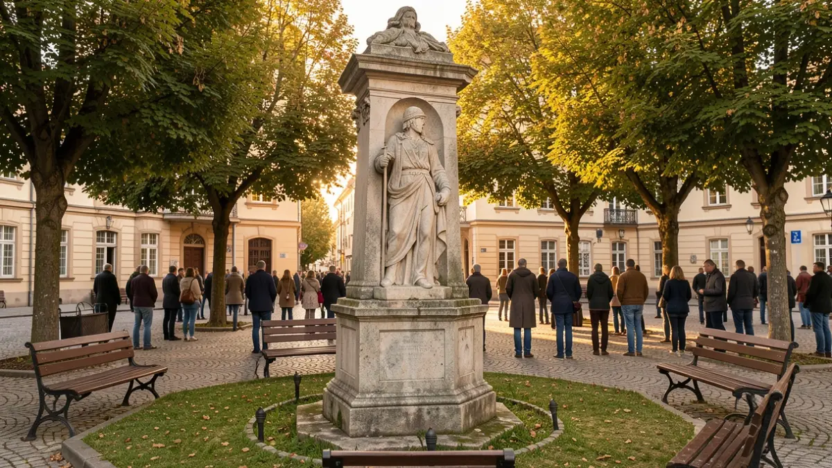 Imatge genèrica d'un monòlit commemoratiu en un entorn urbà.