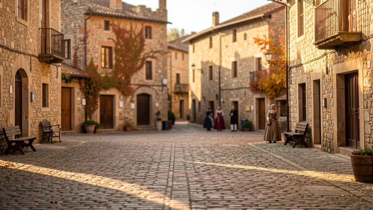 Nucli antic de Bagà il·luminat per la llum de tardor durant les Festes de la Baronia de Pinós.