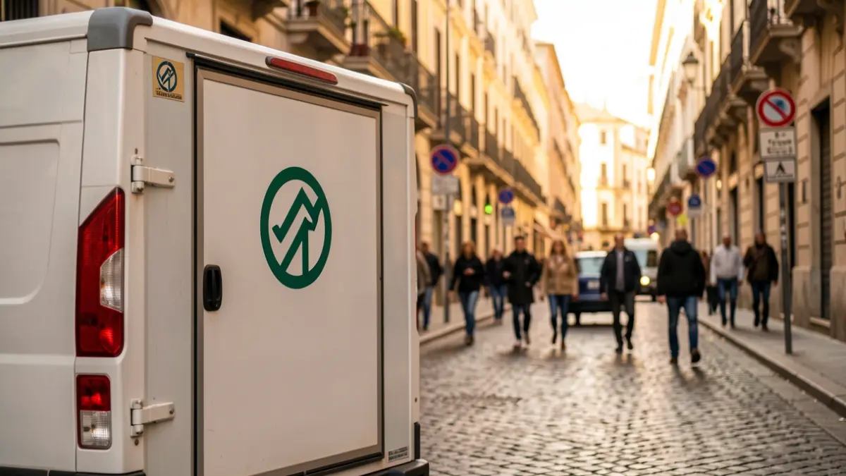 Detall d'un vehicle de distribució aparcat en un carrer de Barcelona.