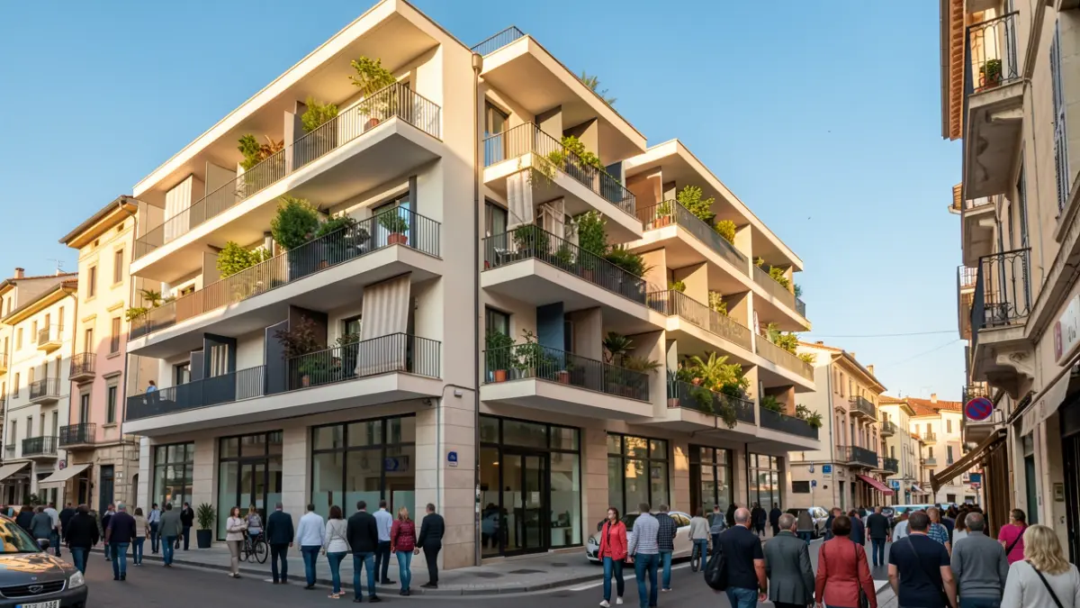 Imatge genèrica d'un edifici d'apartaments amb balcons en un carrer d'una ciutat mediterrània.
