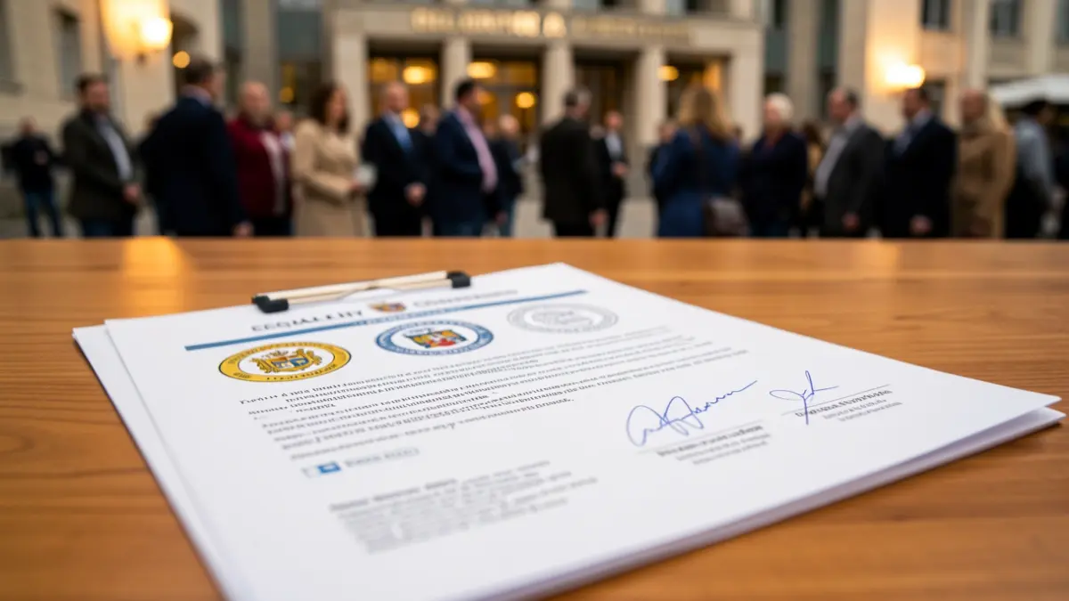 Generic image of an official document with seals and signatures on a table.