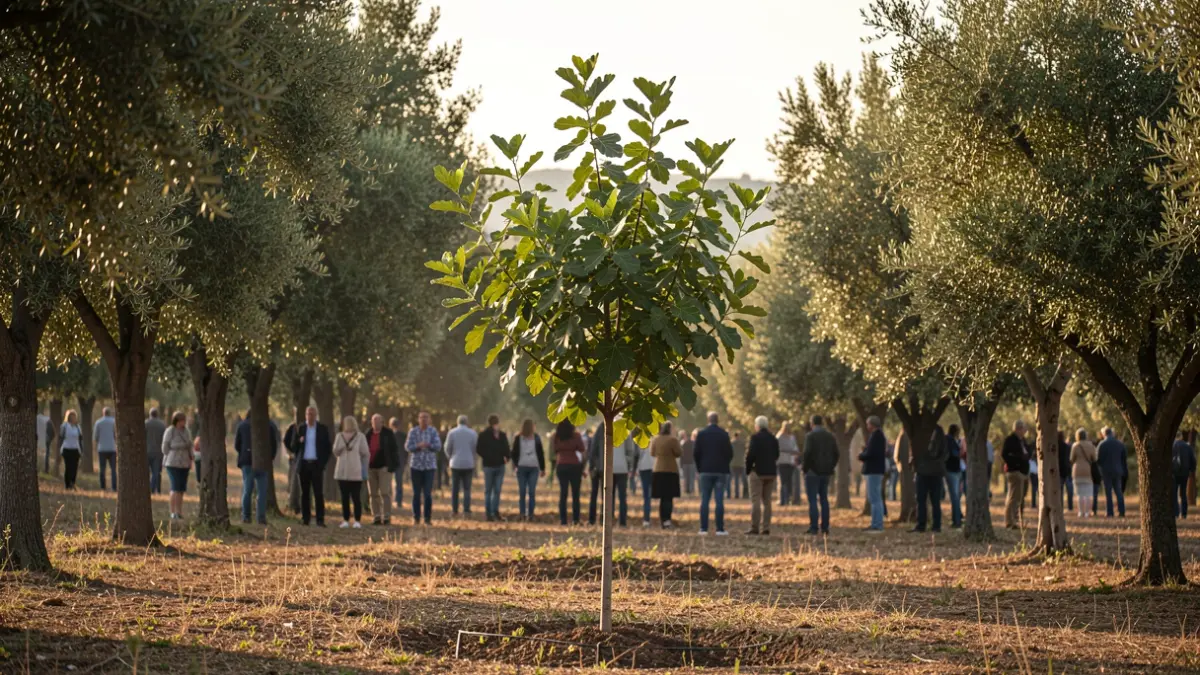 Una joven higuera plantada en el Huerto Poético de Bellvís.