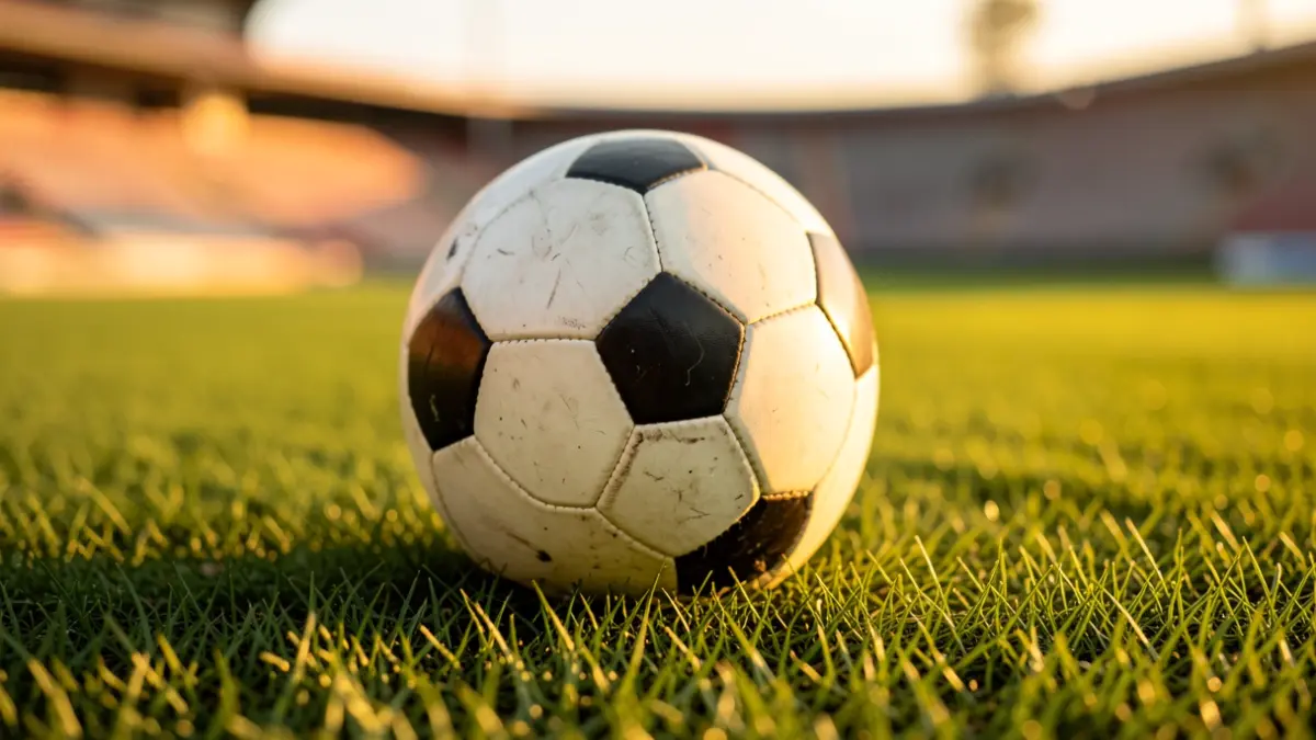 Imatge genèrica d'una pilota de futbol sobre gespa verda amb llum càlida.