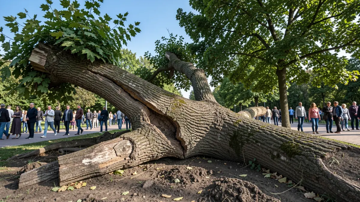 Imatge genèrica d'un arbre gran caigut a terra en un parc.