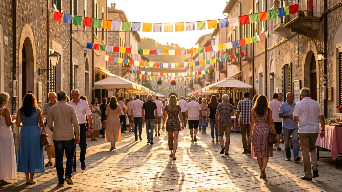 Festive street atmosphere during the Caldes de Montbui Festa Major.