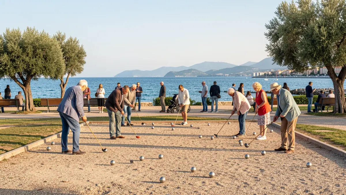 Imatge genèrica d'un grup de persones jugant a petanca en un parc costaner.