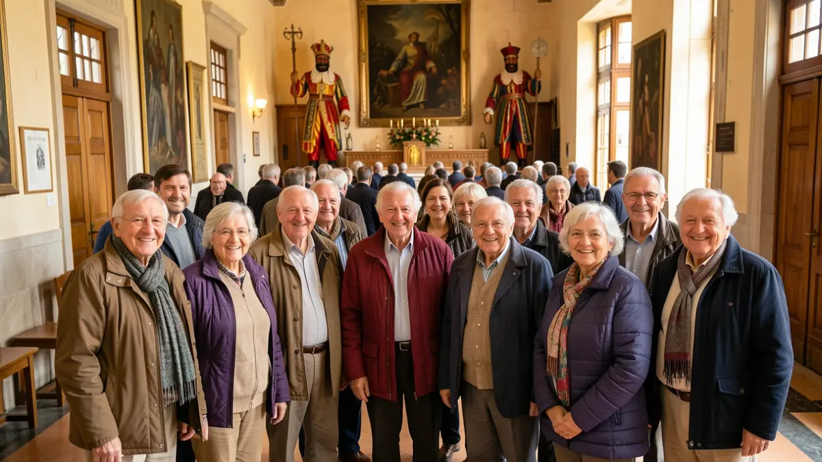 Imatge genèrica d'un grup de persones grans celebrant un aniversari en un ajuntament.