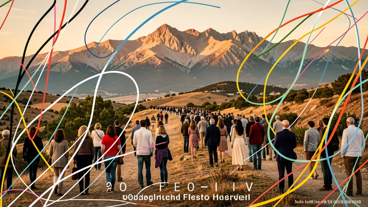 Imatge genèrica d'un cartell de festival de fotografia amb línies abstractes i elements artístics, sobre un paisatge pirinenc català.