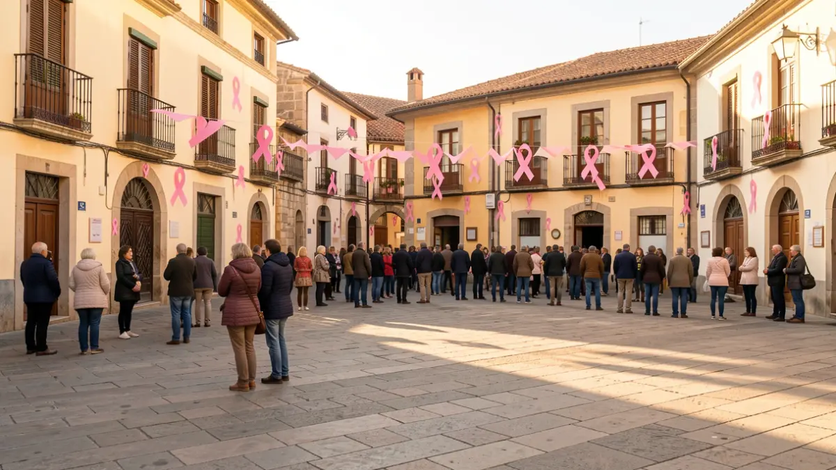 Generic image of breast cancer awareness symbols in an urban setting.