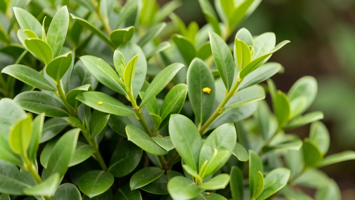 Planta de boix sana amb signes de la plaga de la papallona del boix.