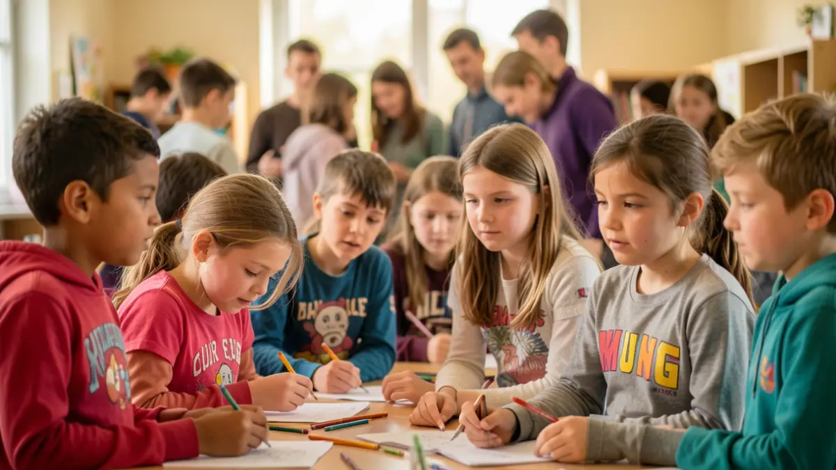 Imagen genérica de niños y niñas participando en un taller.