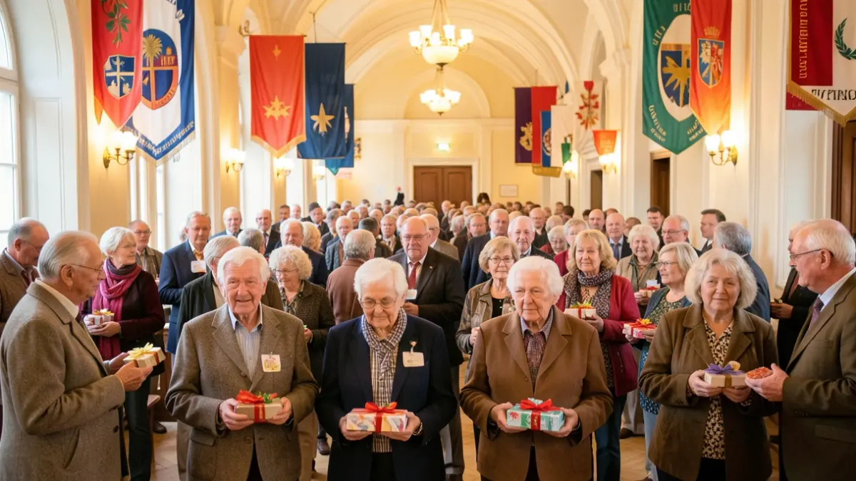 Generic image of elderly people gathered in an indoor space, with institutional elements.