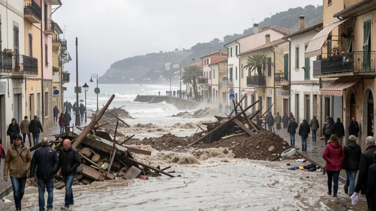 Generic image of streets affected by heavy rain with accumulated earth and landslides.