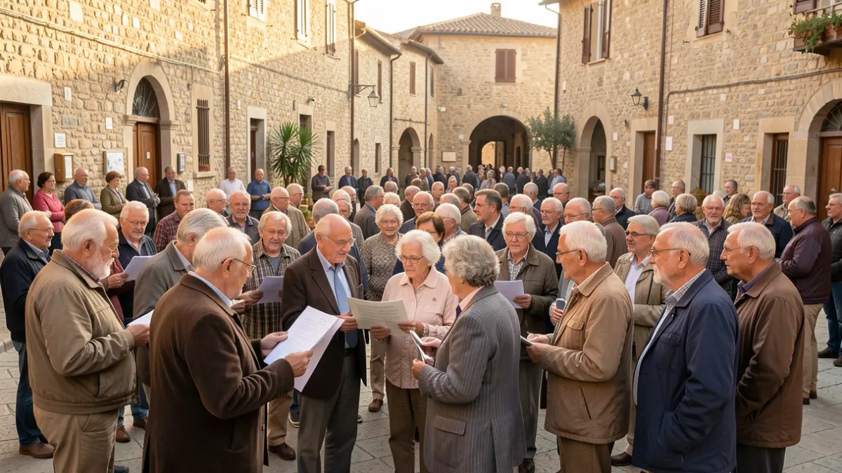 Persones grans participant en un acte comunitari a Canet de Mar.