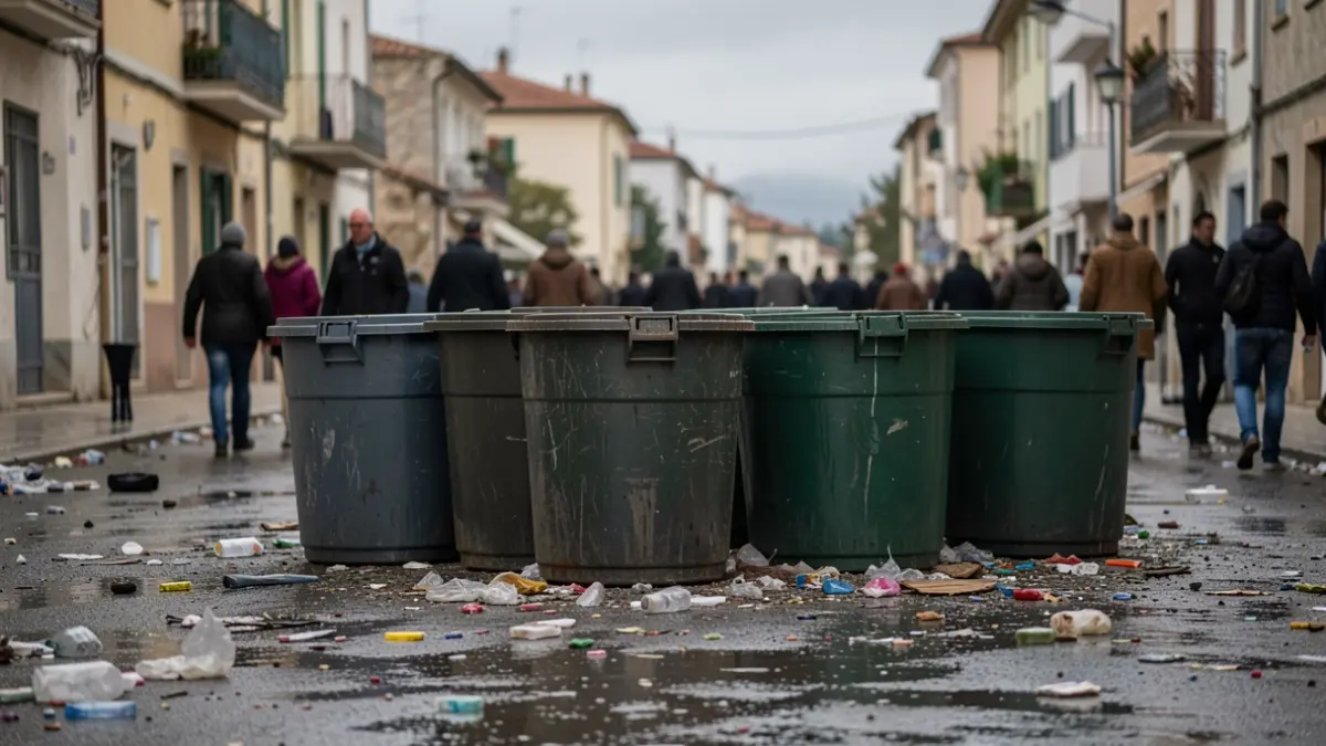 Set contenidors de gran capacitat instal·lats al carrer a Canovelles després de les pluges.