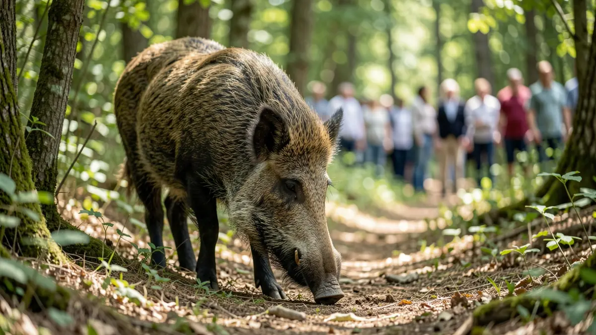 A wild boar in a Mediterranean forest.