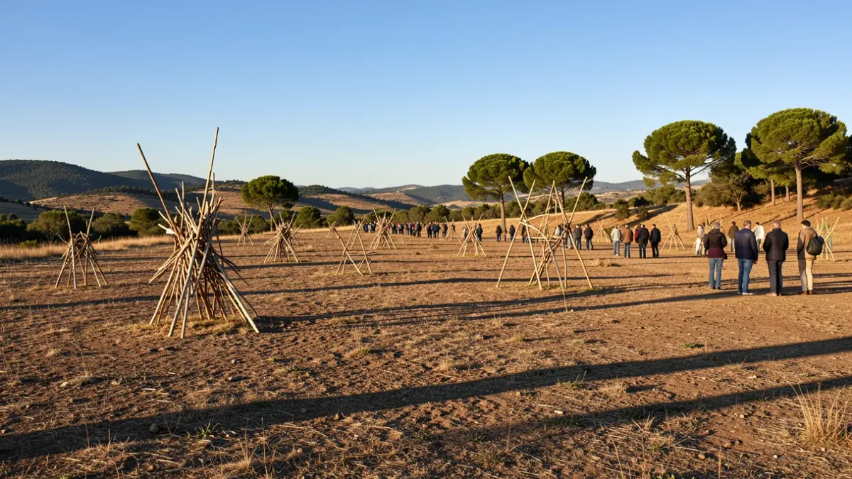 Ephemeral art installations in an open field in Cardedeu during the Hilarium festival.