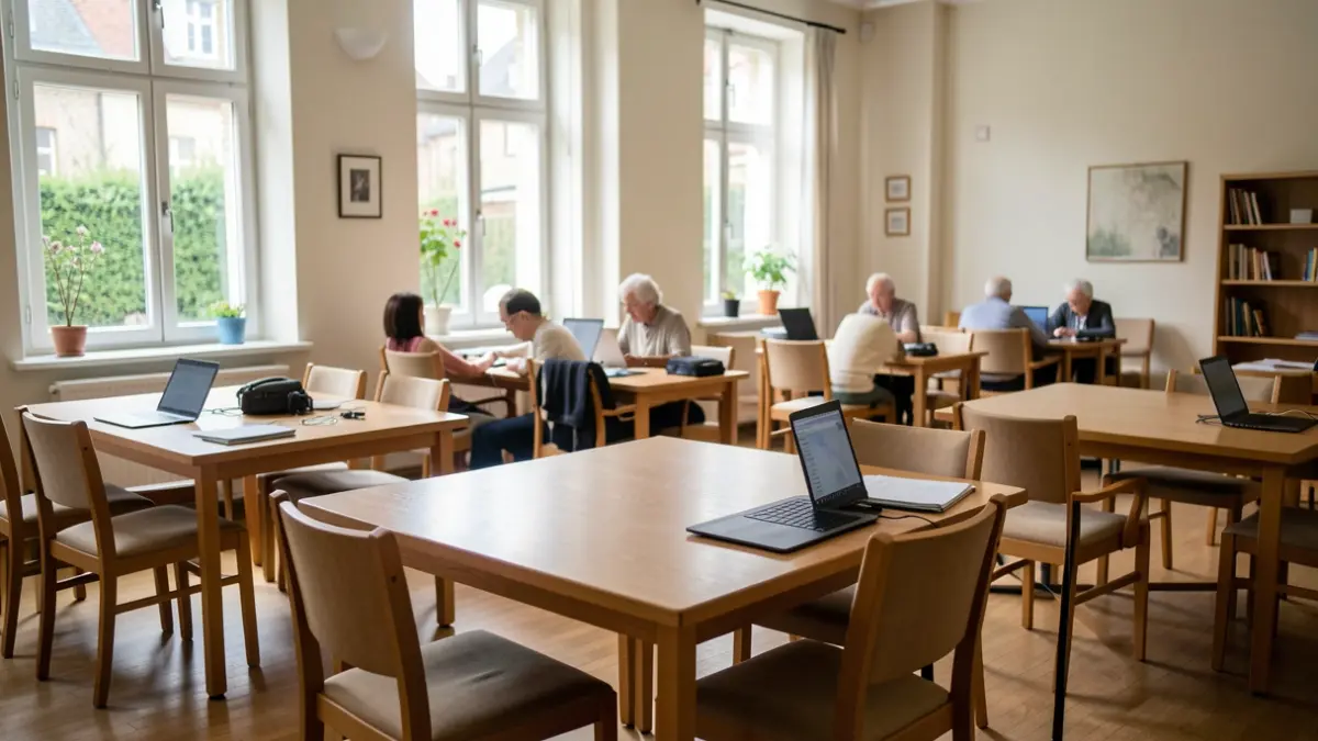 Remote work space set up at the Casal de la Gent Gran in Sant Cebrià de Vallalta.