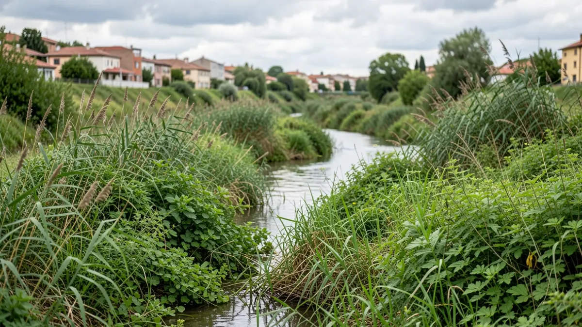 Dense vegetation on the Llobregat riverbank threatening the area.