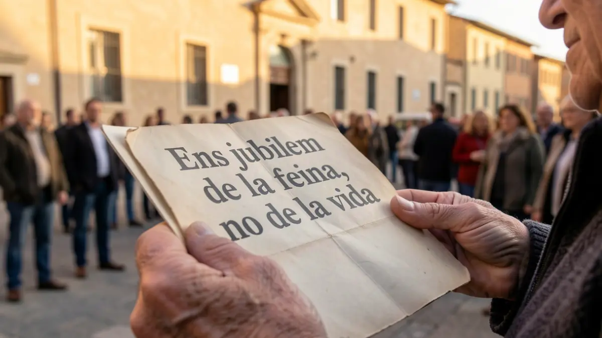 Manifest del Dia Internacional de les Persones Grans sostingut per mans grans davant l'Ajuntament de Castellví de Rosanes.