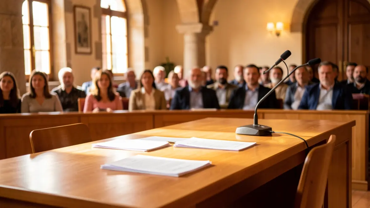 Sala de plens de l'Ajuntament de Castellví de Rosanes preparada per a una presentació.